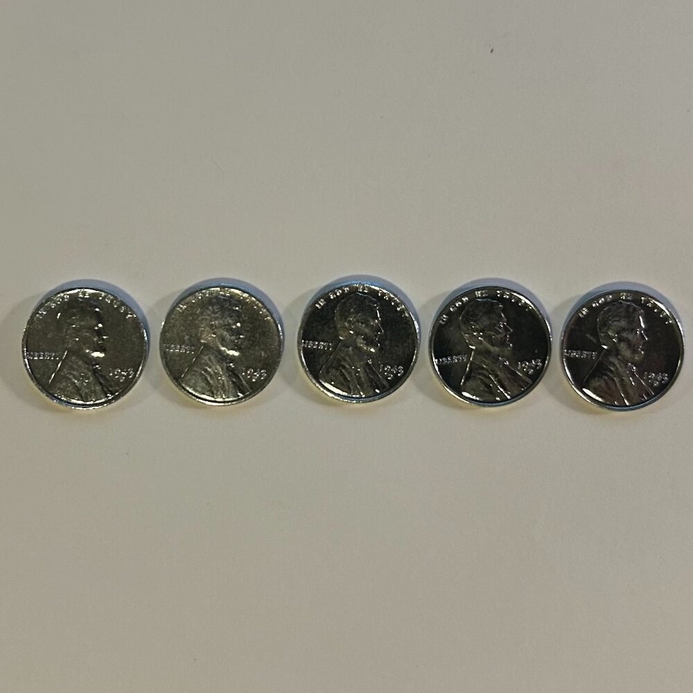 Set of 5 1943-D Lincoln Steel Penny Coins - Rare 1943 Wheat Pennies - D MINT